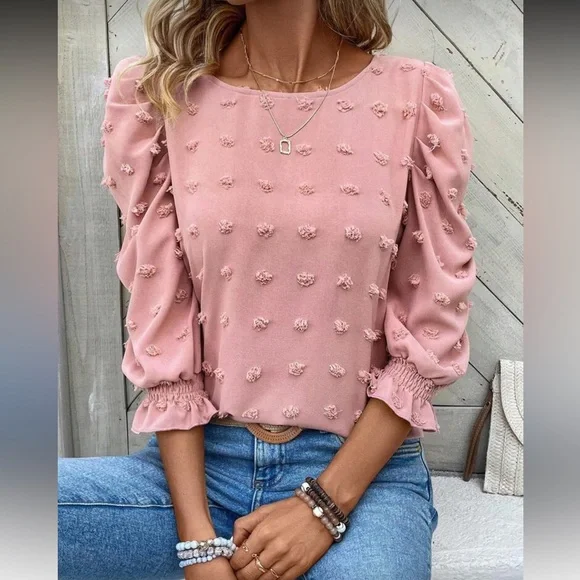 Boho dusty pink Swiss dot top - Picture 5 of 6